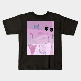 Kids and Blue House Stick Figure Kids T-Shirt